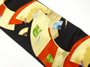 アンティーク　地紙に扇散らし模様織出し袋帯（着用可）